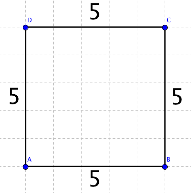 Čtverec o délce strany a = 5 a ploše S = 25
