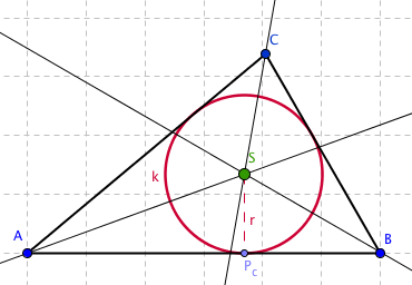 Kružnice k vepsaná trojúhelníku ABC